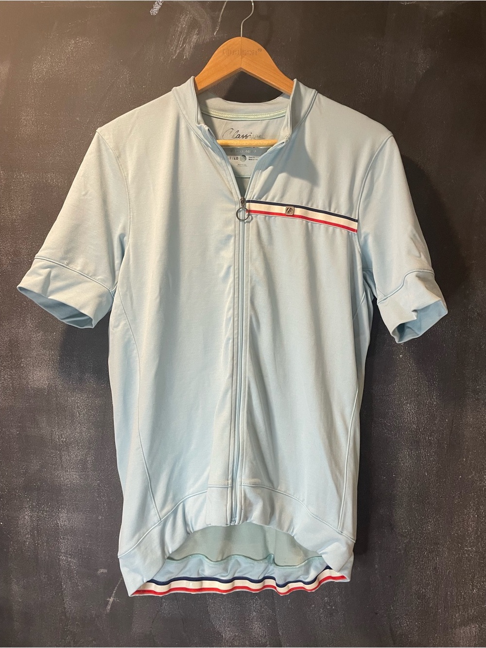 Bontrager Classique Cycling Jersey Blue Full Zip Retro Stripe Short Sleeve S